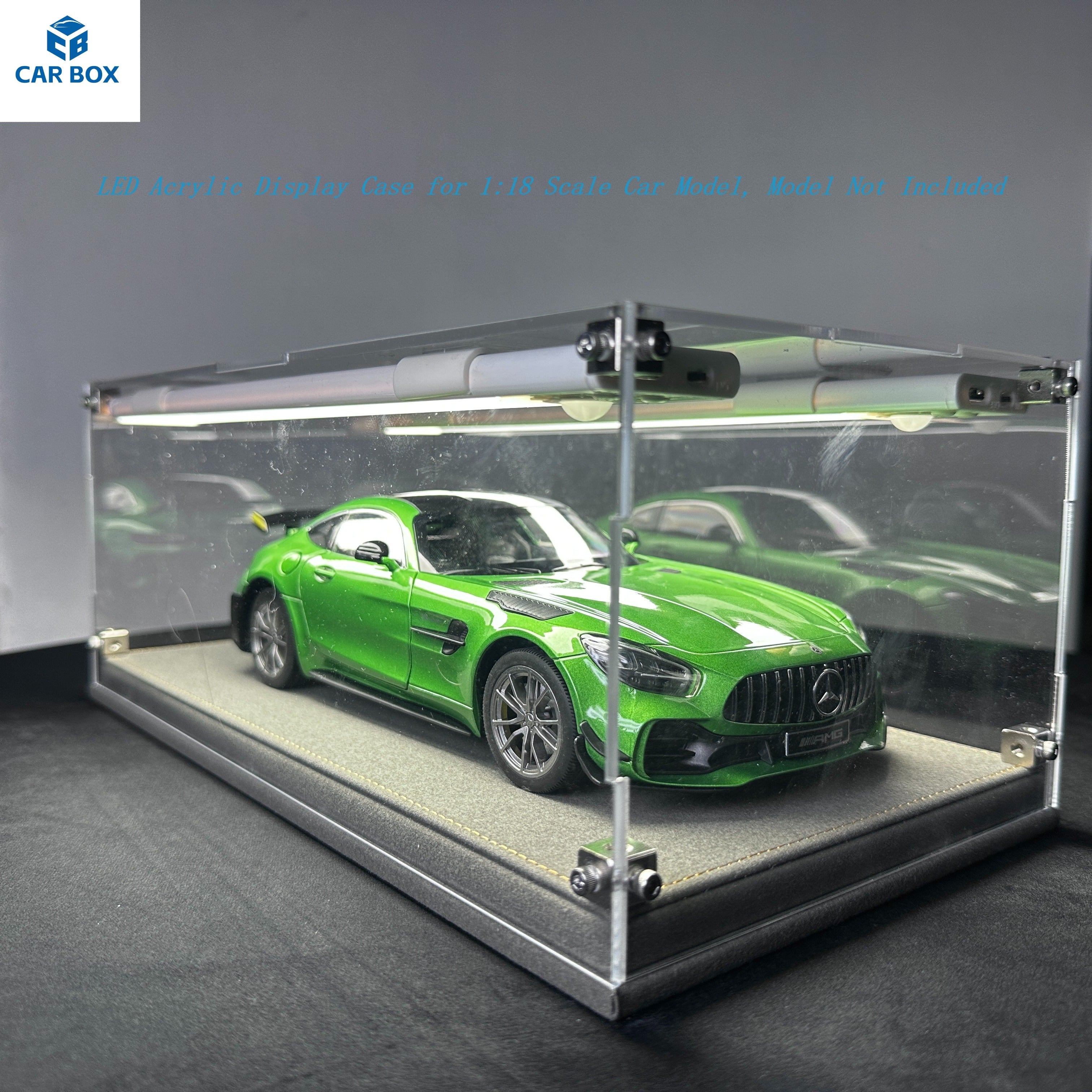 1:18 Scale Universal Car Model Display Case, Remote Control LED Lighting & Premium Leather Base