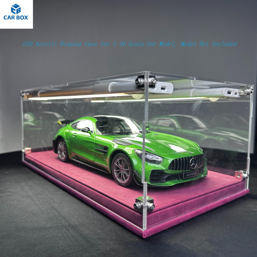 1:18 Scale Universal Car Model Display Case, Remote Control LED Lighting & Premium Leather Base