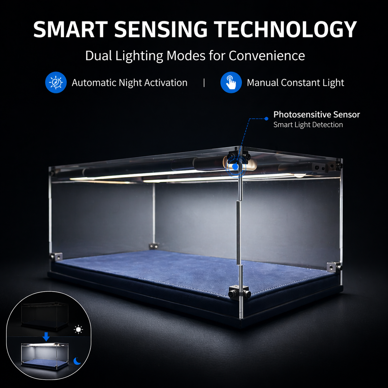 1:18 Scale Universal Car Model Display Case, Remote Control LED Lighting & Premium Leather Base