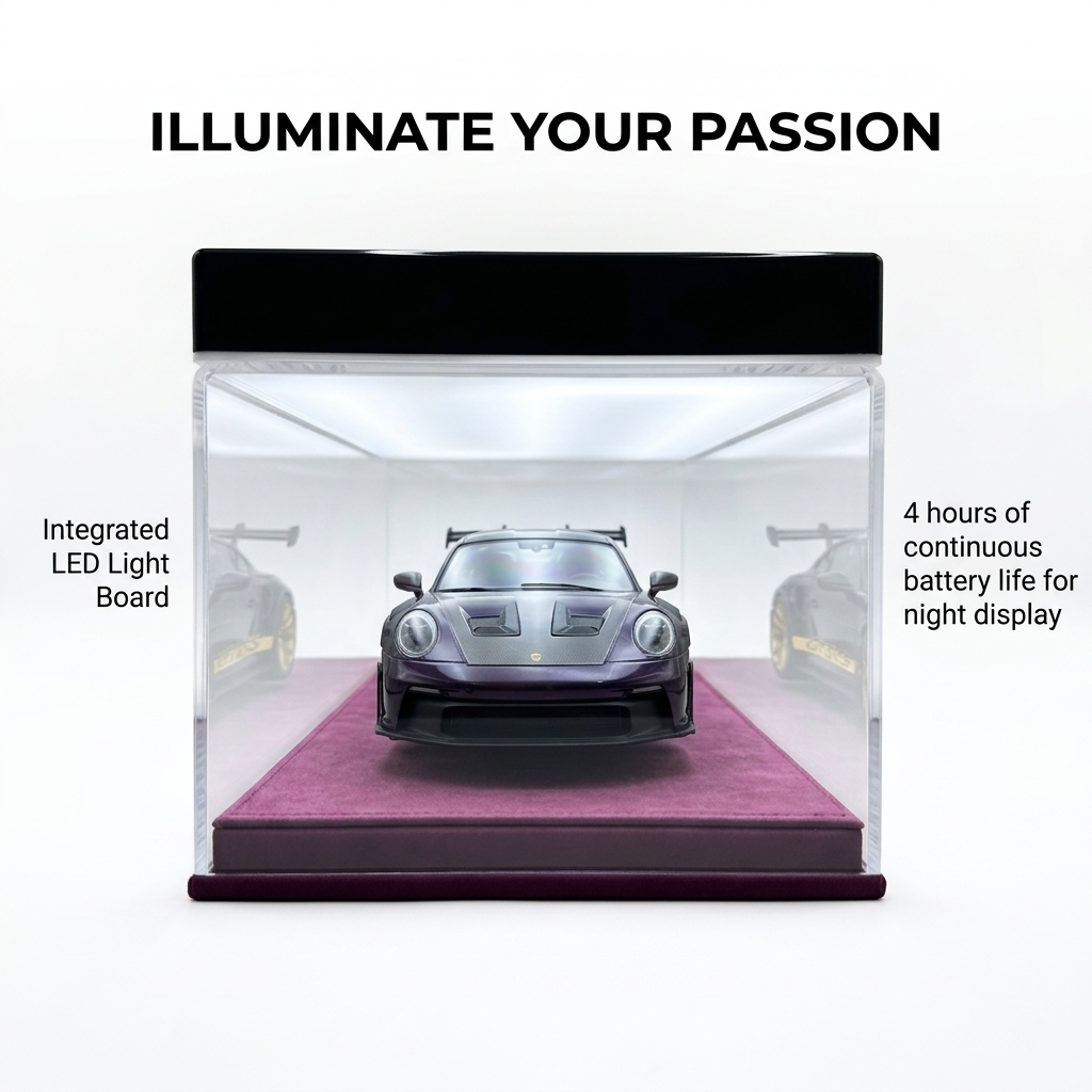 1:18 Universal LED Car Model Display Case with Leather Base